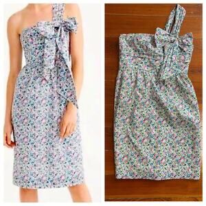 J Crew Liberty Floral One Shoulder Bow Dress Size 8 NWT Cotton